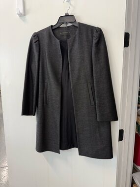 Zara Women's black Collarless linen look weave longer jacket